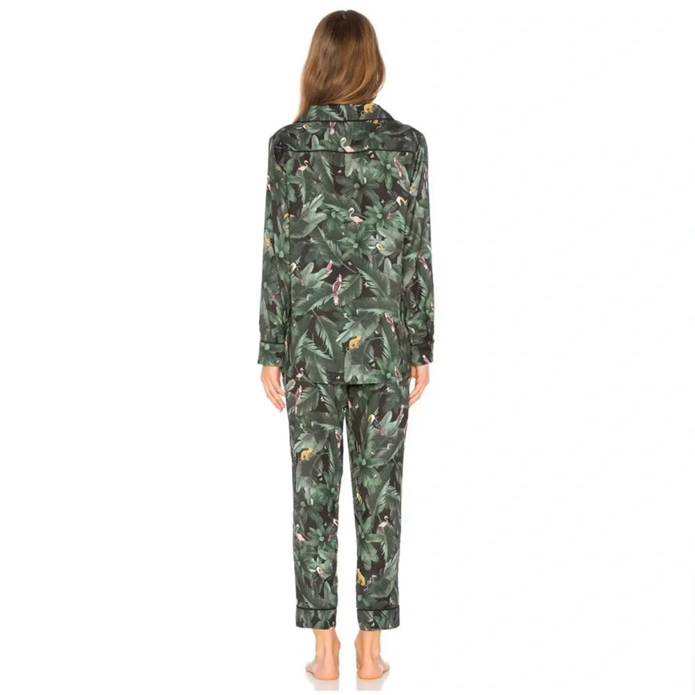 Plush by Revolve Silky Jungle Print PJ Set in Emerald Print Size Small